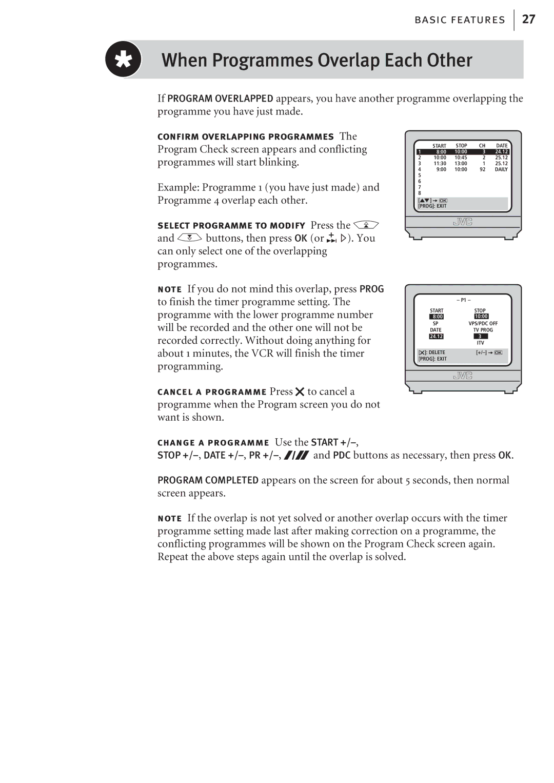 JVC HR-J680EK, HR-J682EK manual When Programmes Overlap Each Other 