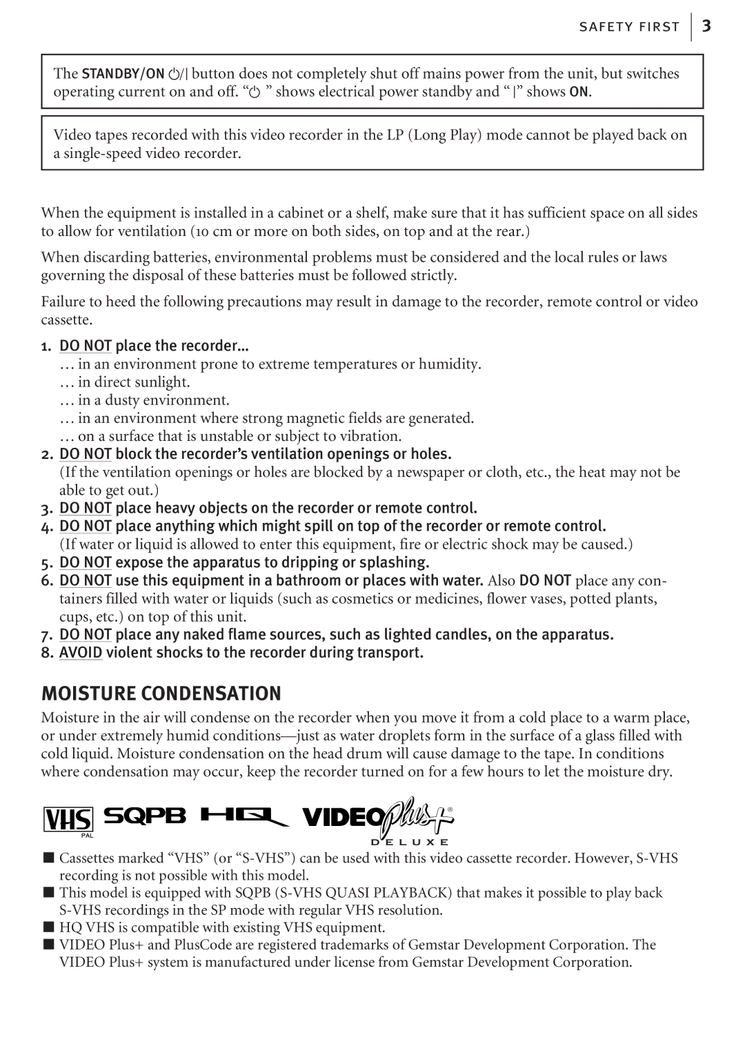 JVC HR-J680EK, HR-J682EK manual Moisture Condensation 