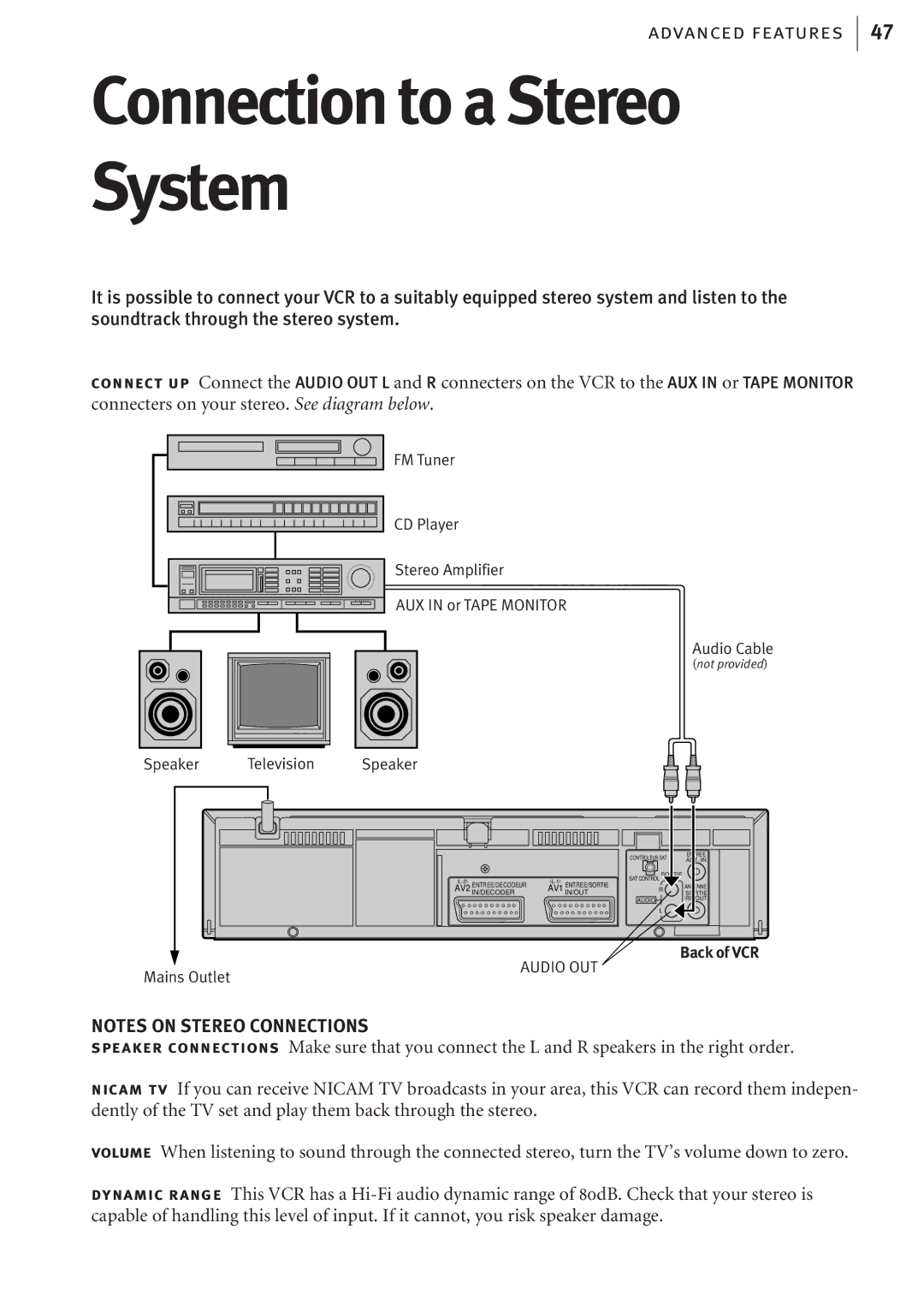 JVC HR-J680EK, HR-J682EK manual Connection to a Stereo System, Stereo Amplifier 