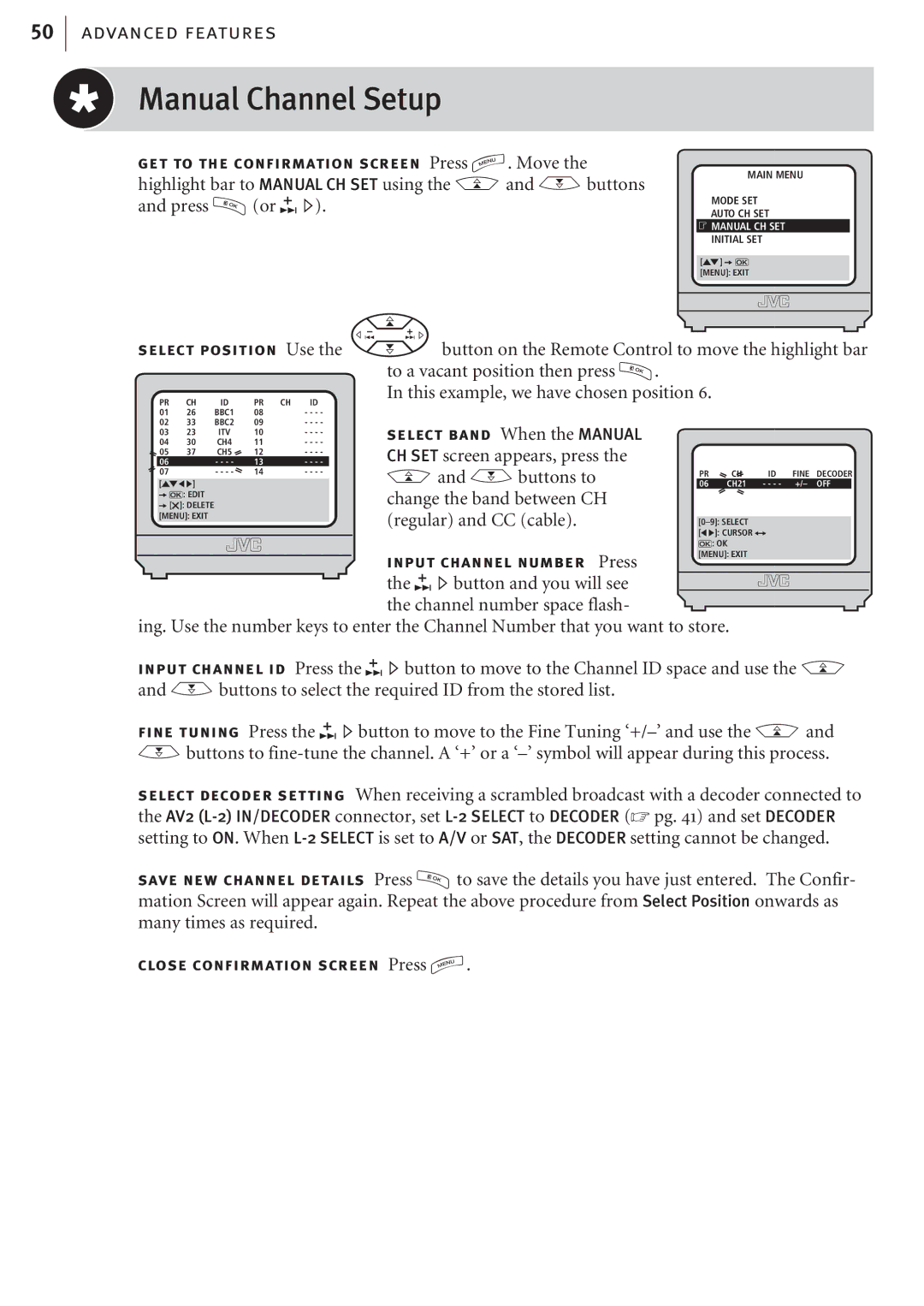 JVC HR-J682EK, HR-J680EK manual Manual Channel Setup 