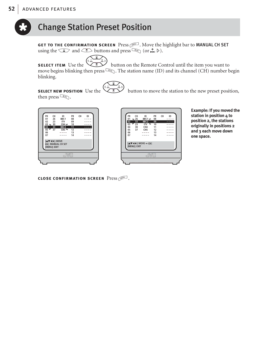 JVC HR-J682EK, HR-J680EK manual Change Station Preset Position 