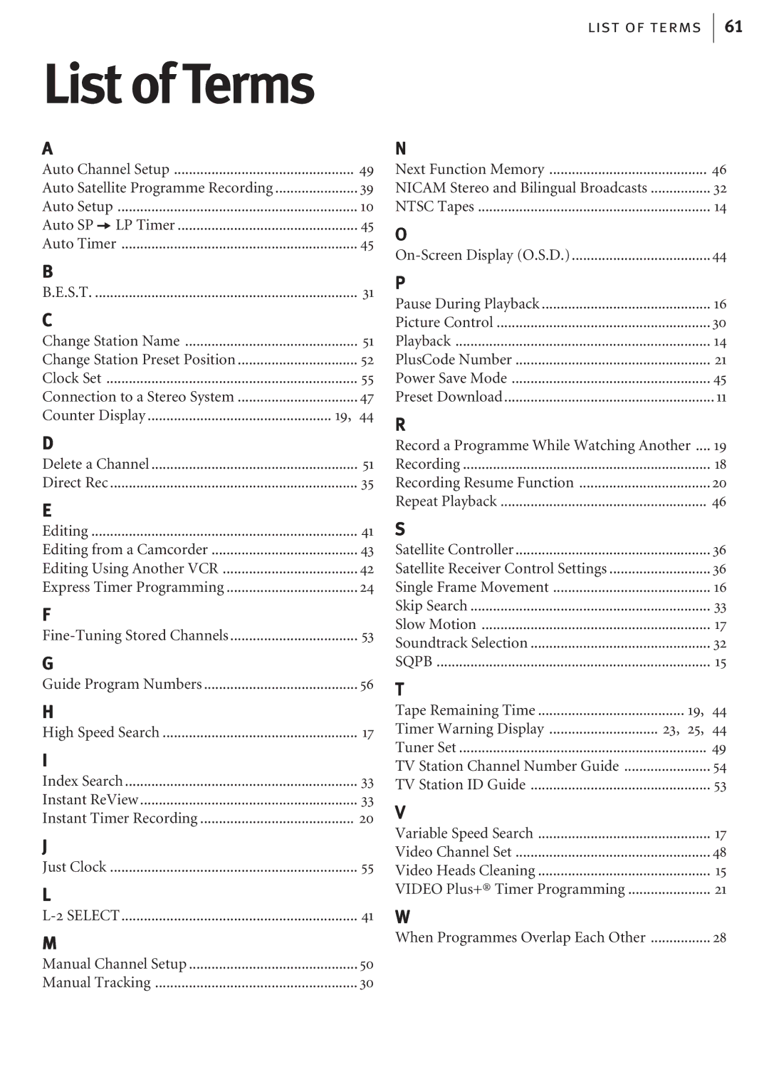 JVC HR-J680EK, HR-J682EK manual List of Terms 