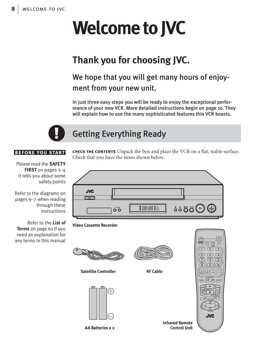 JVC HR-J682EK, HR-J680EK manual Welcome to JVC, Getting Everything Ready 