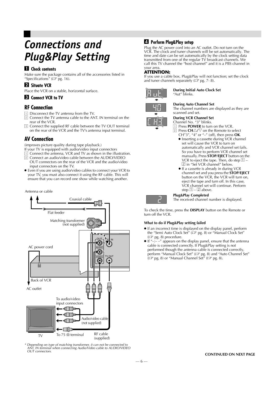 JVC HR-J693U manual RF Connection, AV Connection 