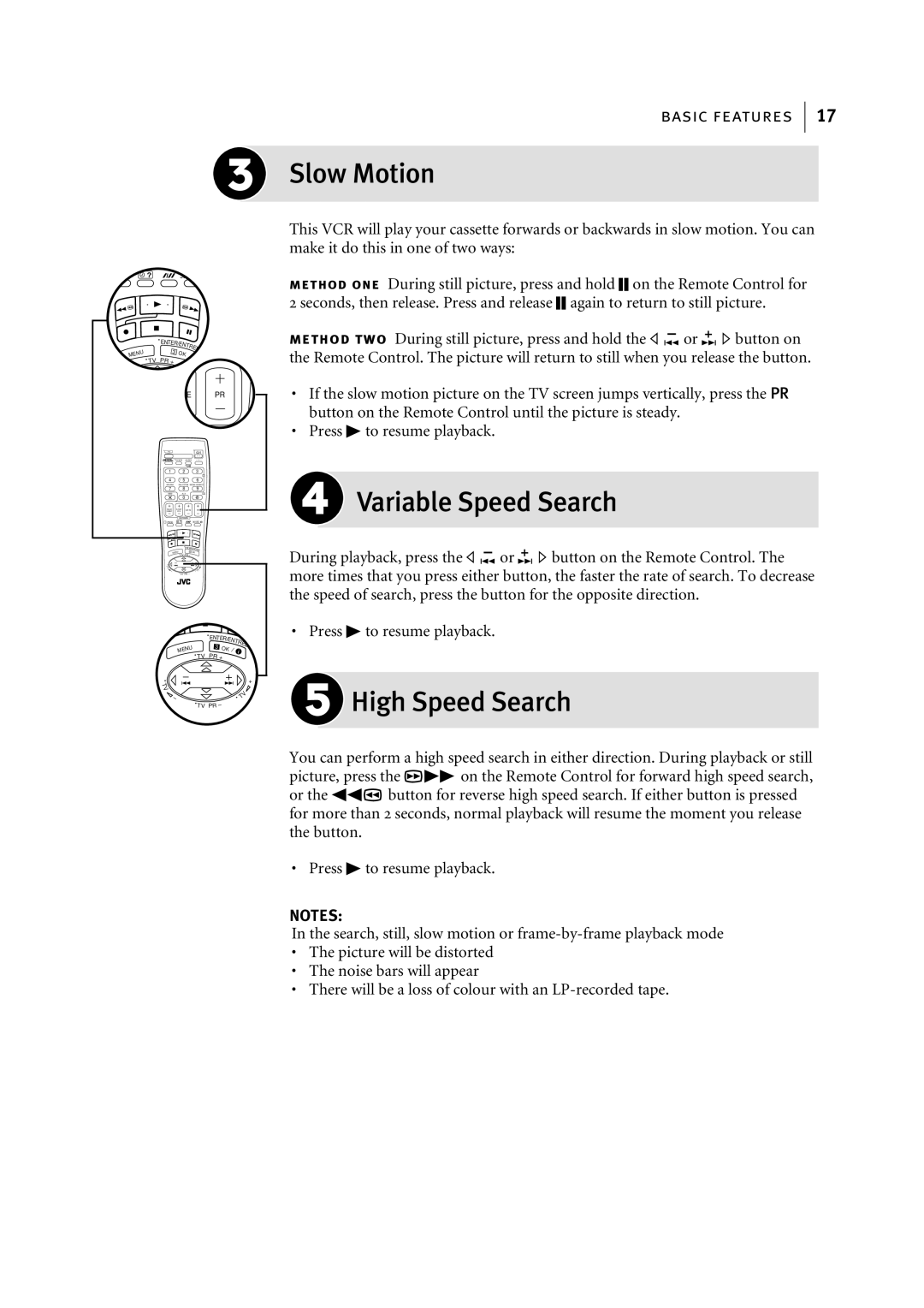 JVC HR-J696EK, HR-J695EK manual Slow Motion, Variable Speed Search, High Speed Search 