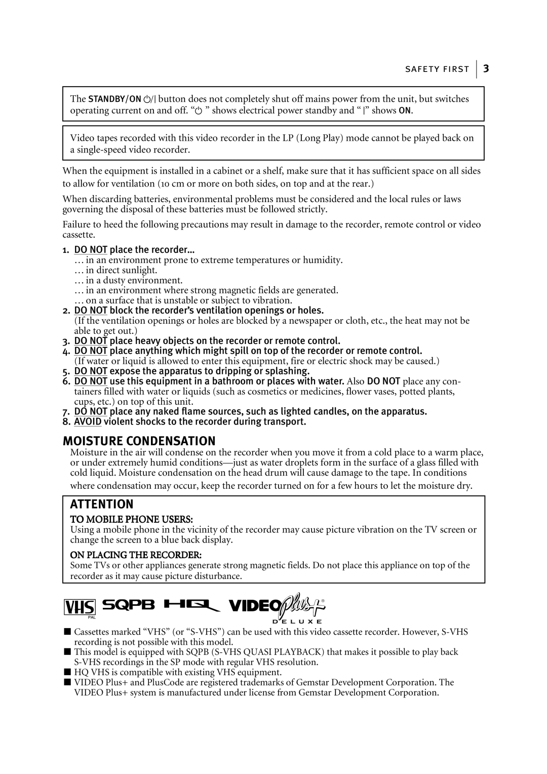 JVC HR-J696EK, HR-J695EK manual Moisture Condensation 