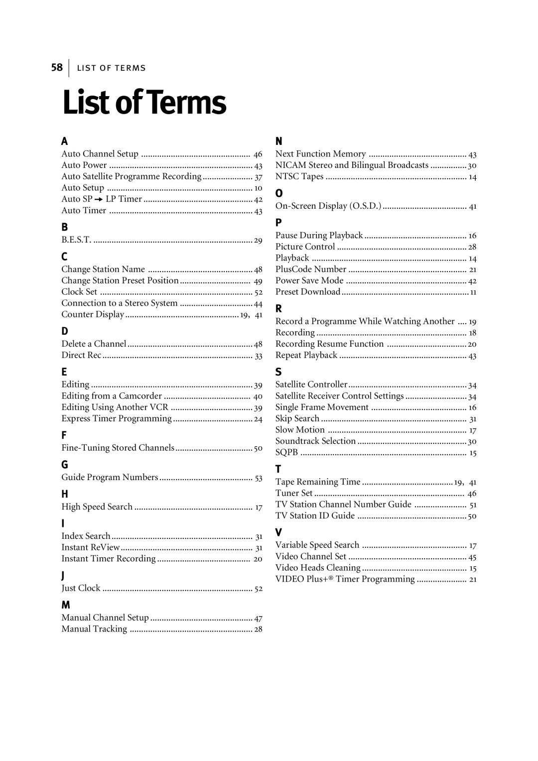 JVC HR-J695EK, HR-J696EK manual List of Terms 