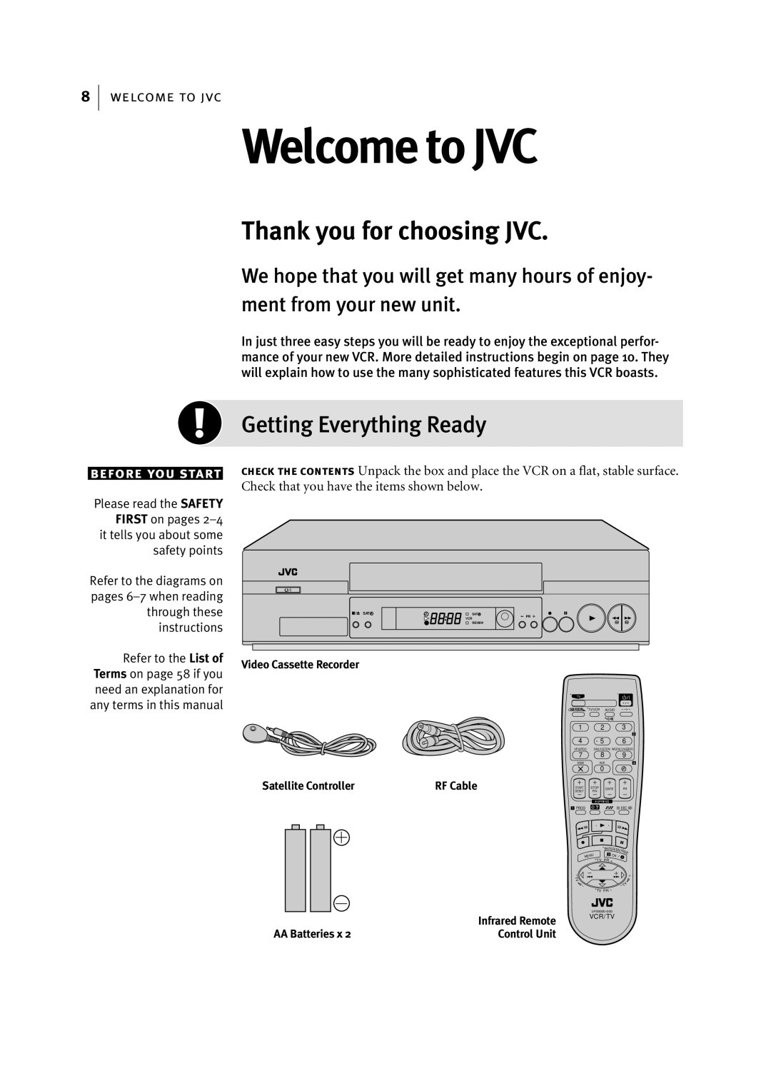 JVC HR-J695EK, HR-J696EK manual Welcome to JVC, Getting Everything Ready 