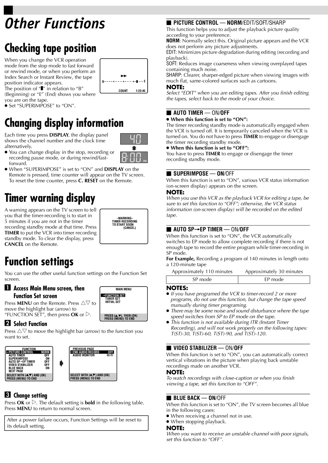 JVC HR-J695U manual Other Functions, Function settings, Function Set screen, Select Function, Change setting 