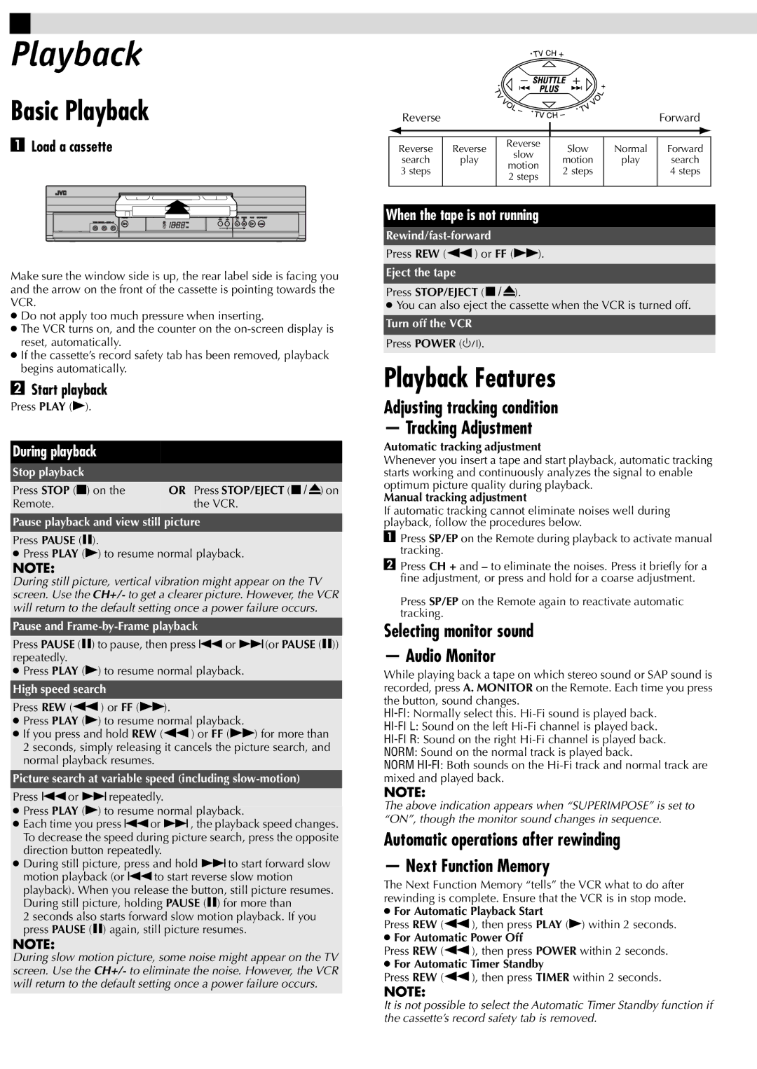 JVC HR-J695U manual Basic Playback, Playback Features 