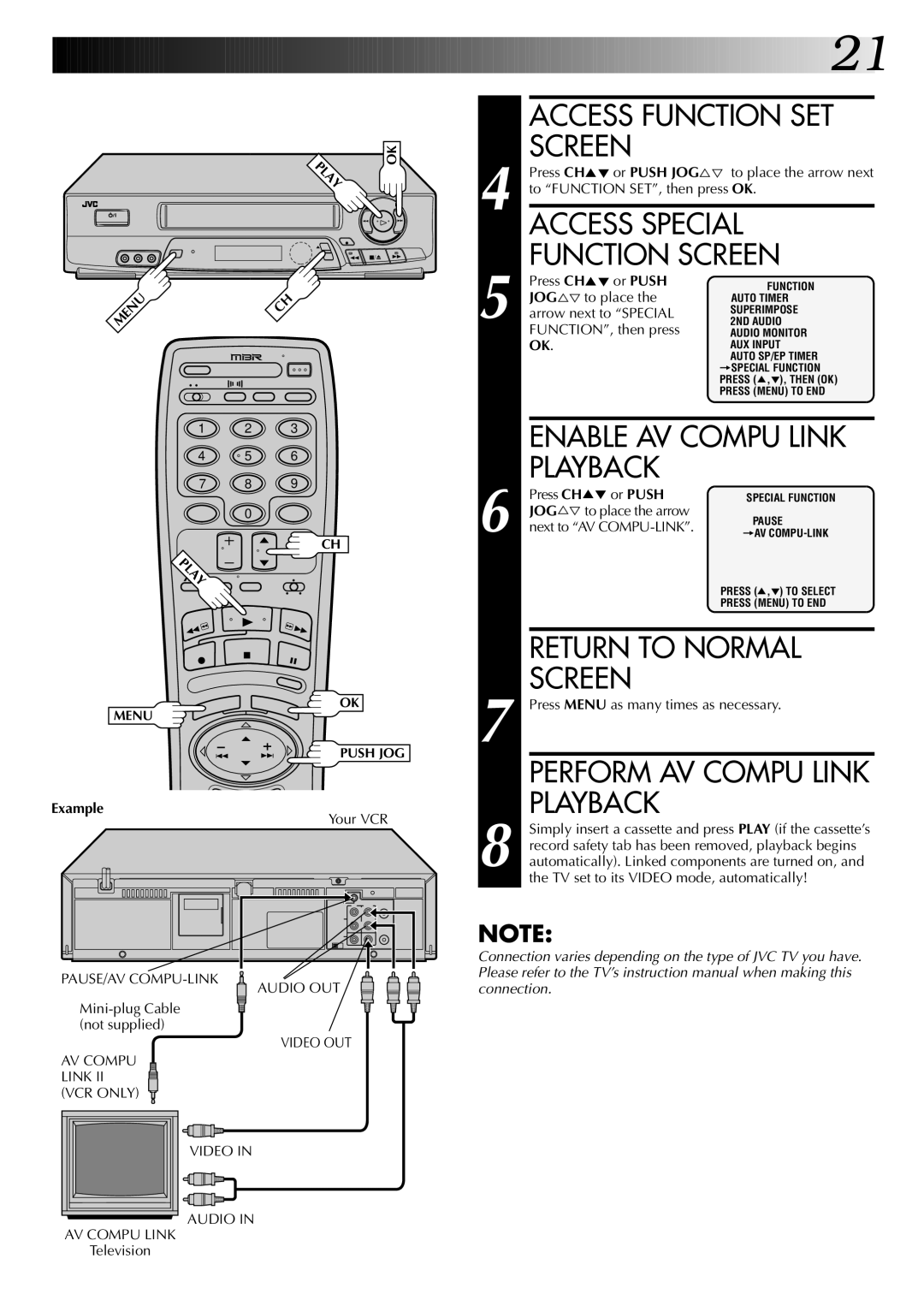 JVC HR-J7004UM manual Access Function SET Screen 