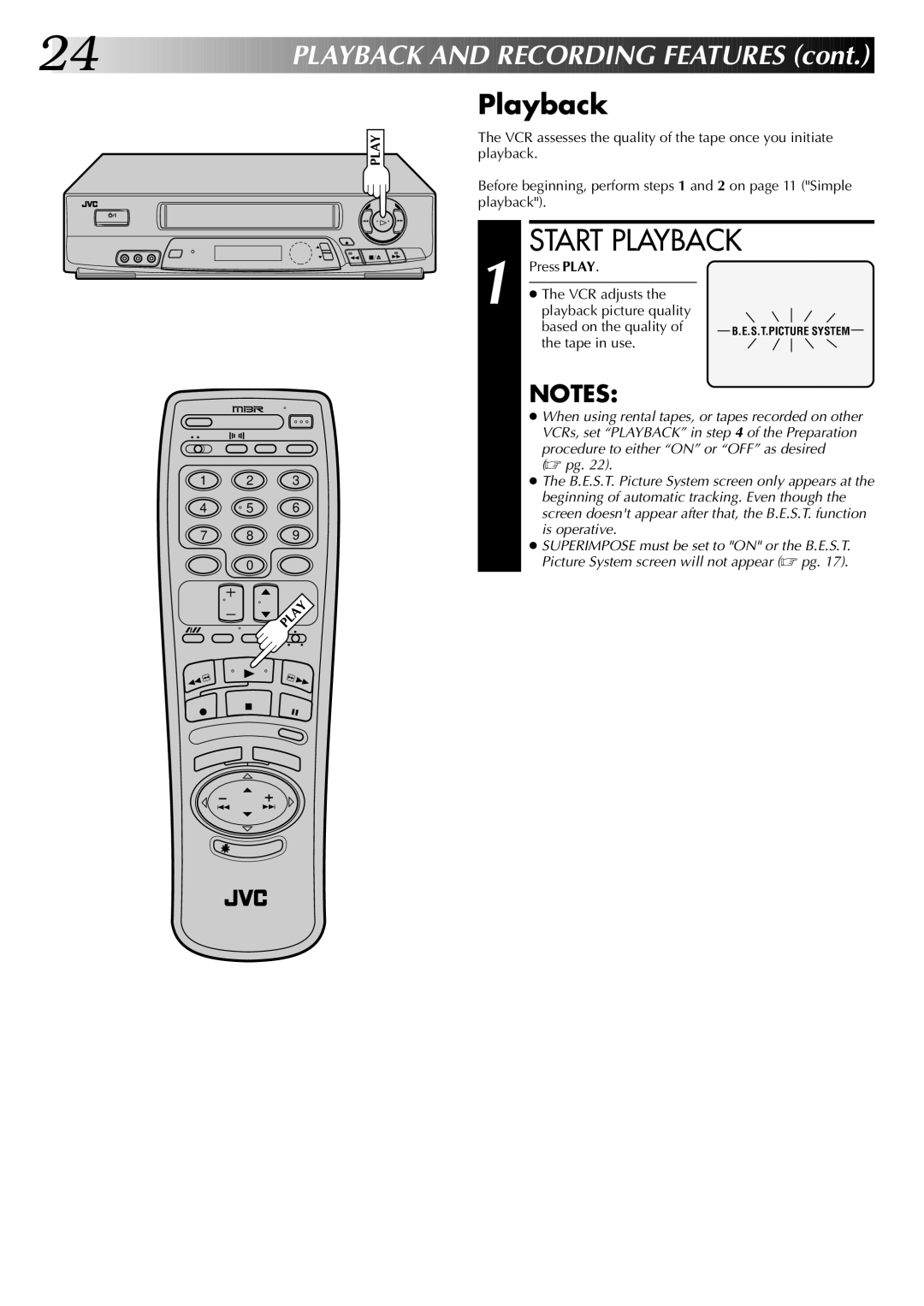 JVC HR-J7004UM manual Playback, Tape in use 