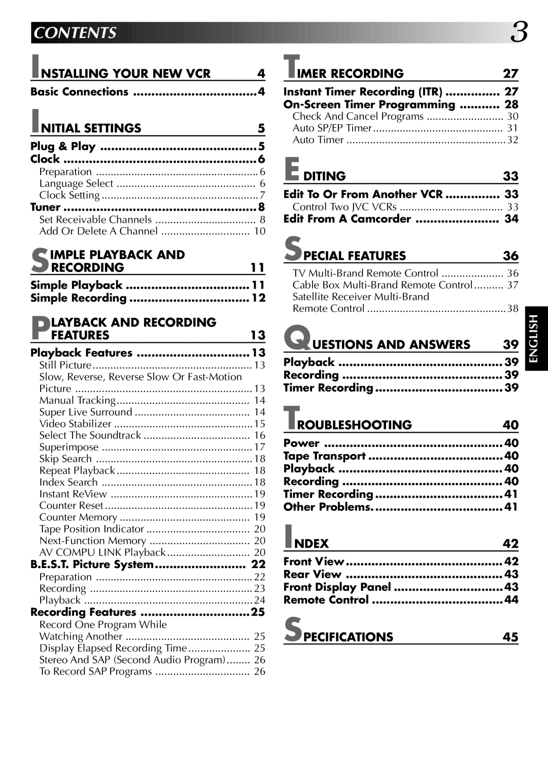 JVC HR-J7004UM manual Contents 