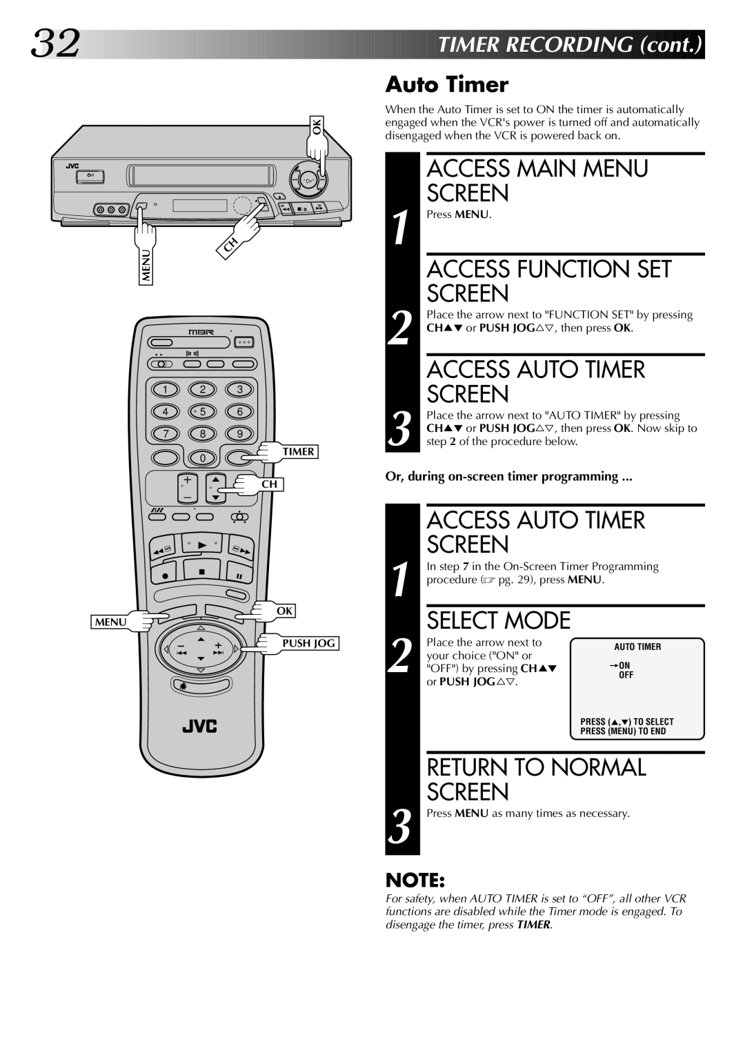 JVC HR-J7004UM manual Access Auto Timer Screen, Or Push JOG%Þ 