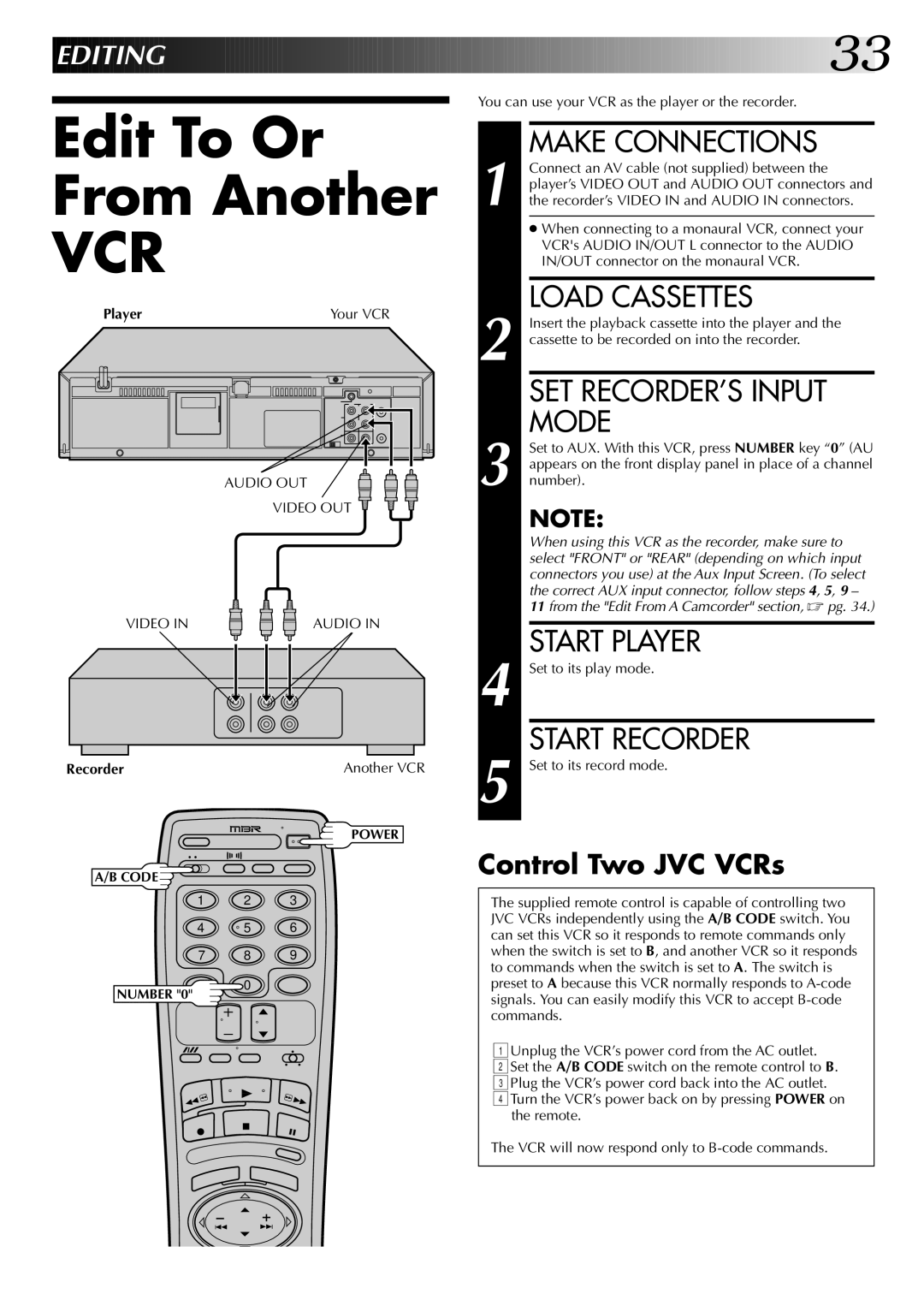 JVC HR-J7004UM manual Edit To Or From Another 