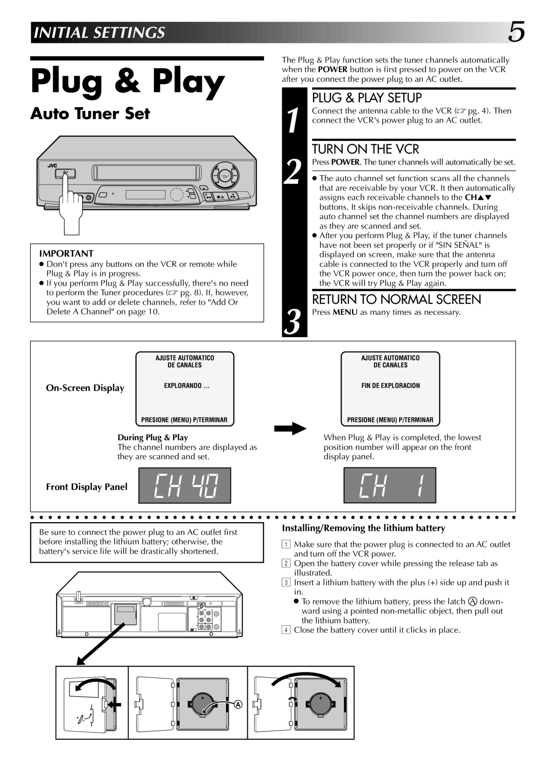 JVC HR-J7004UM manual Initial Settings, Auto Tuner Set, During Plug & Play 