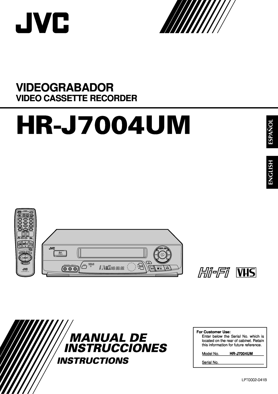 JVC HR-J7004UM manual Videograbador, Manual De Instrucciones, Video Cassette Recorder, Instructions, English Español, Play 