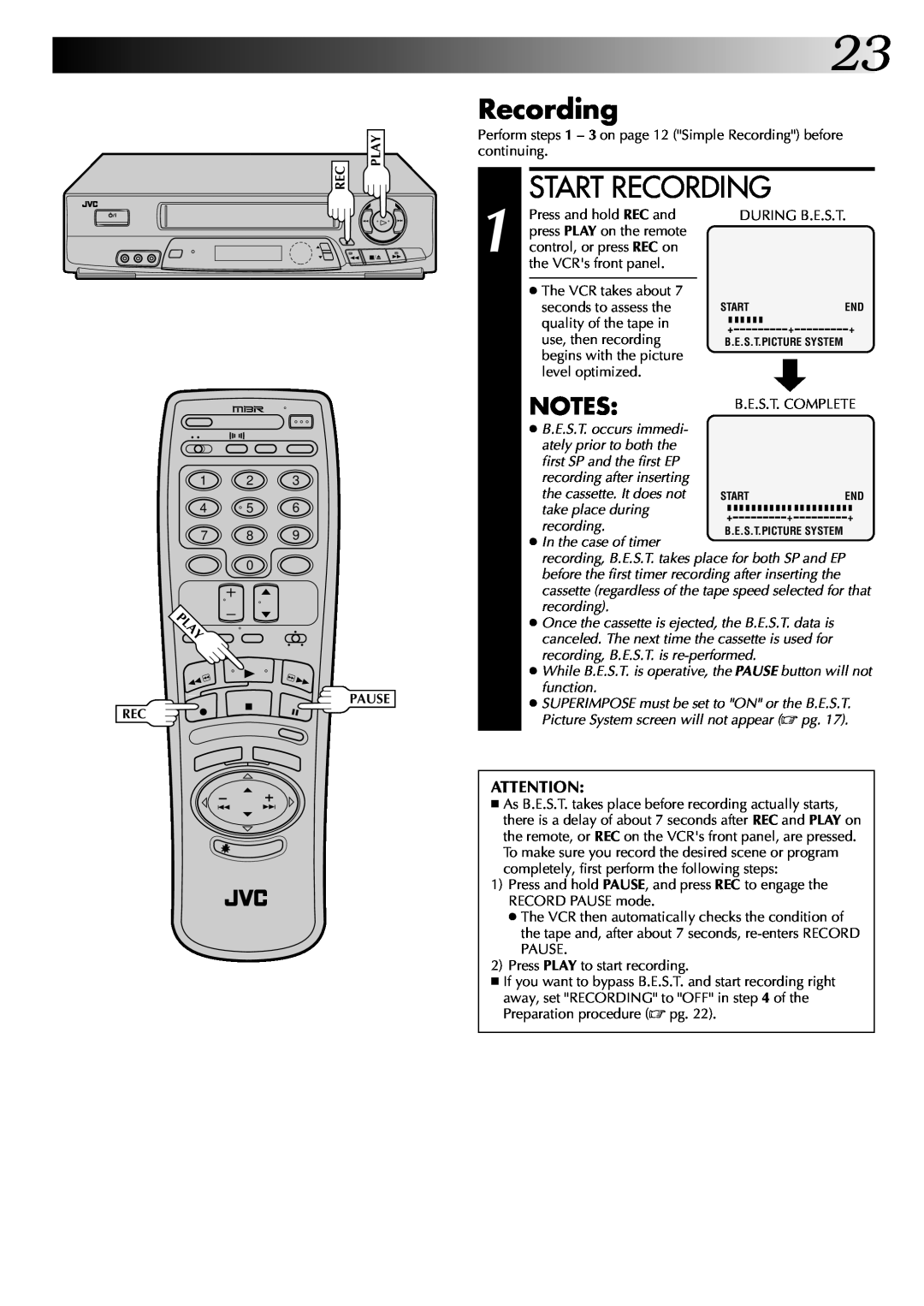 JVC HR-J7004UM manual Start Recording, the cassette. It does not, take place during, recording, In the case of timer 