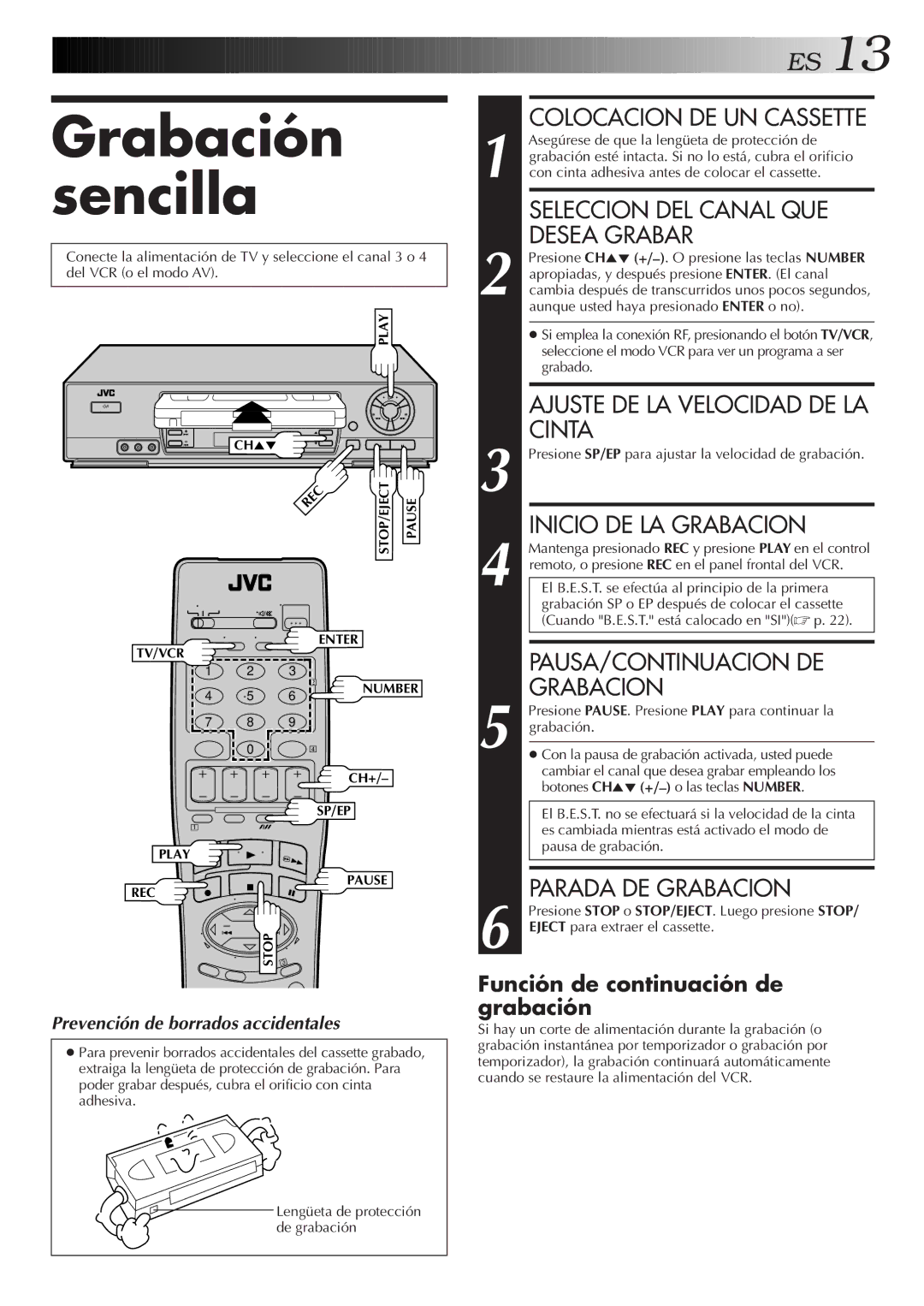 JVC HR-J7005UM manual Grabación sencilla 