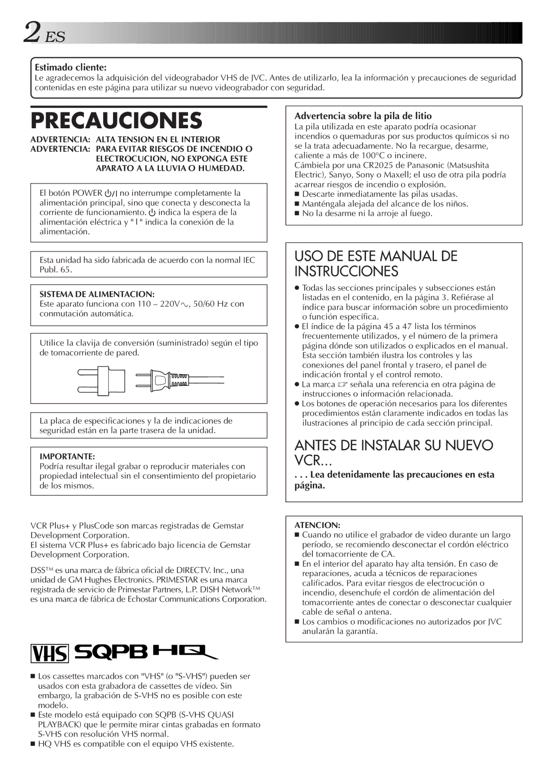 JVC HR-J7005UM manual USO DE Este Manual DE Instrucciones, Antes DE Instalar SU Nuevo, Estimado cliente 