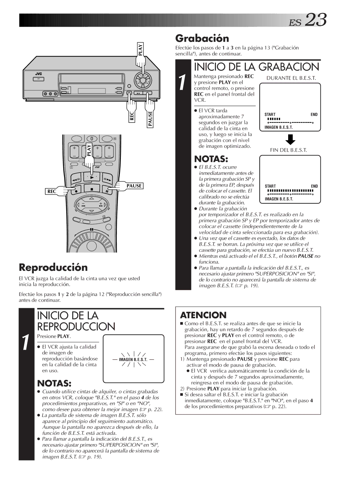 JVC HR-J7005UM manual Inicio DE LA Grabacion, Reproducción, Reproduccion, Grabación 