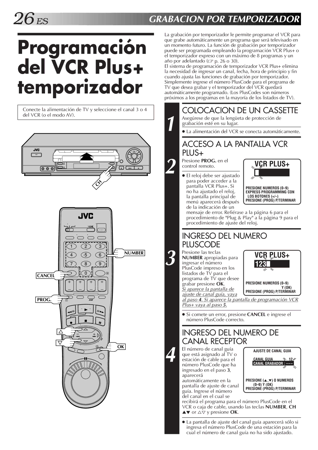 JVC HR-J7005UM manual Programación del VCR Plus+ temporizador 