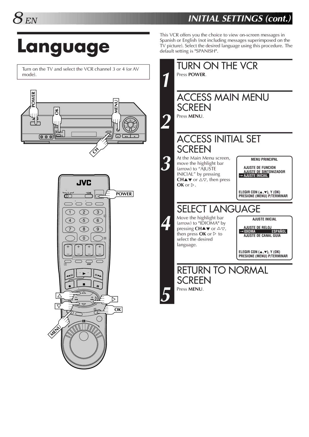 JVC HR-J7005UM manual Language 