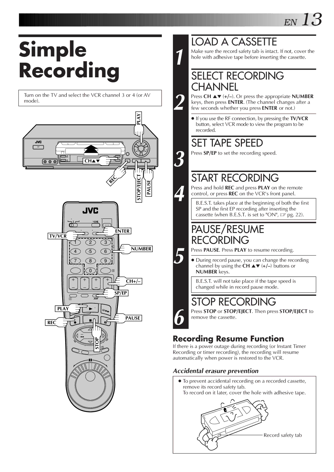 JVC HR-J7005UM manual Simple Recording 