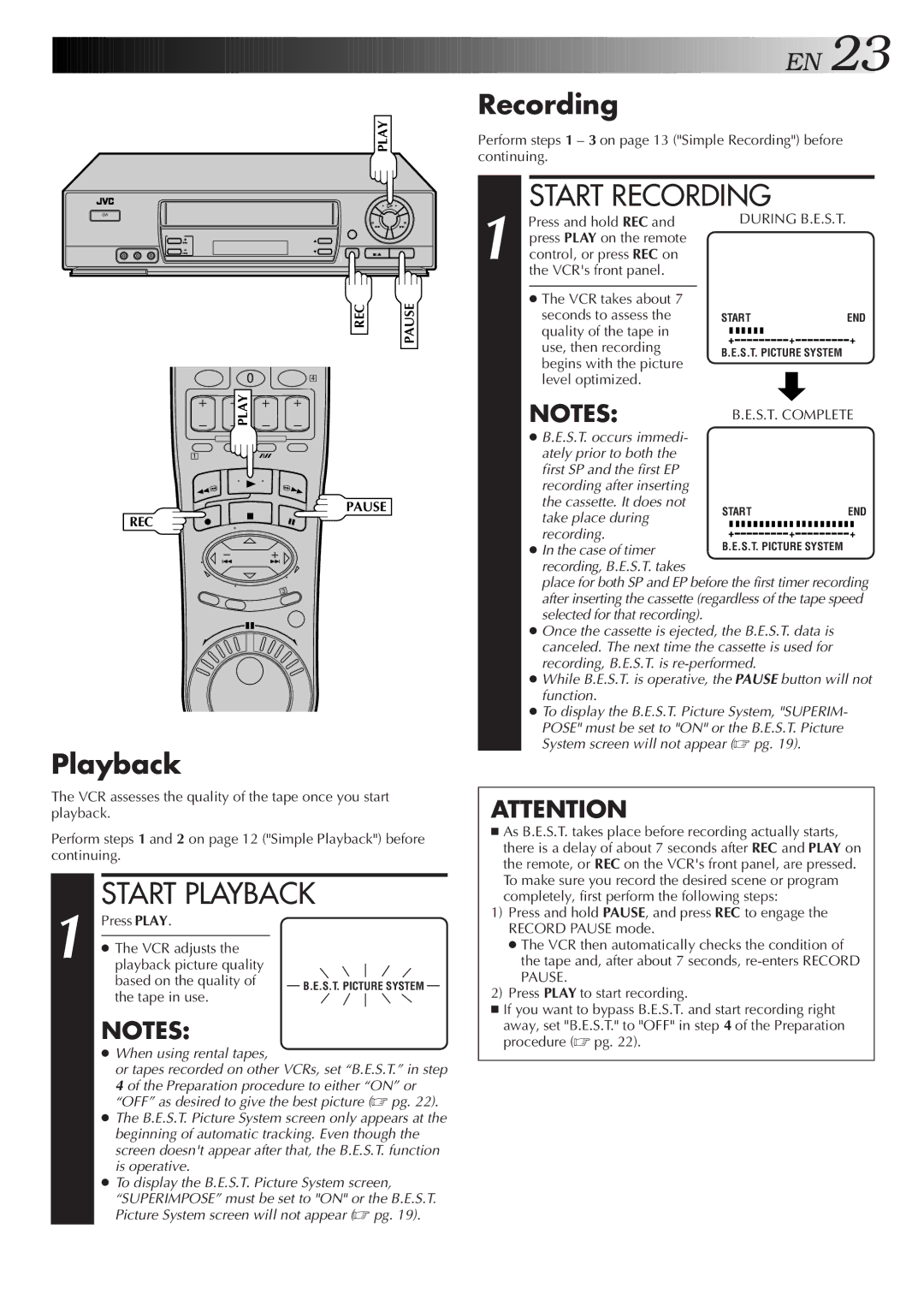 JVC HR-J7005UM manual Playback, Recording 