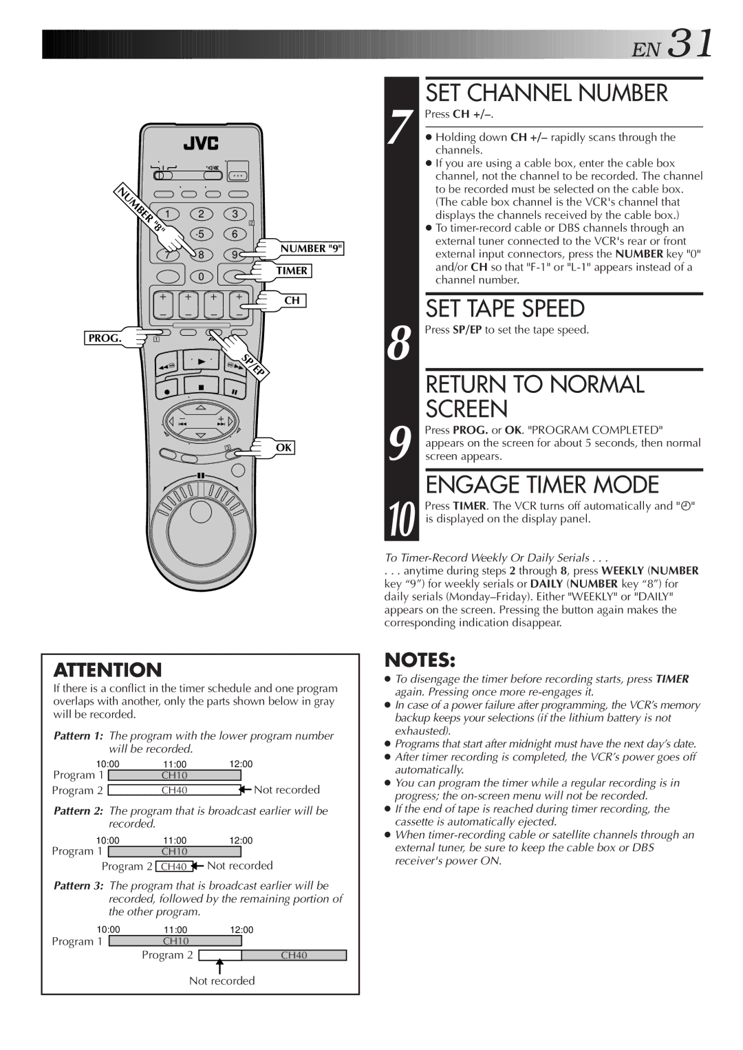 JVC HR-J7005UM manual SET Channel Number 