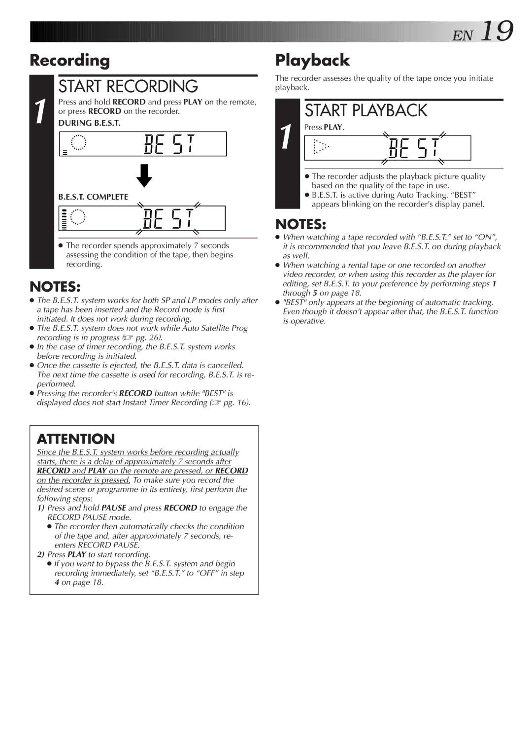 JVC HR-J700E, HR-J658EH Recording, Playback, Or press Record on the recorder, During B.E.S.T, S.T. Complete 