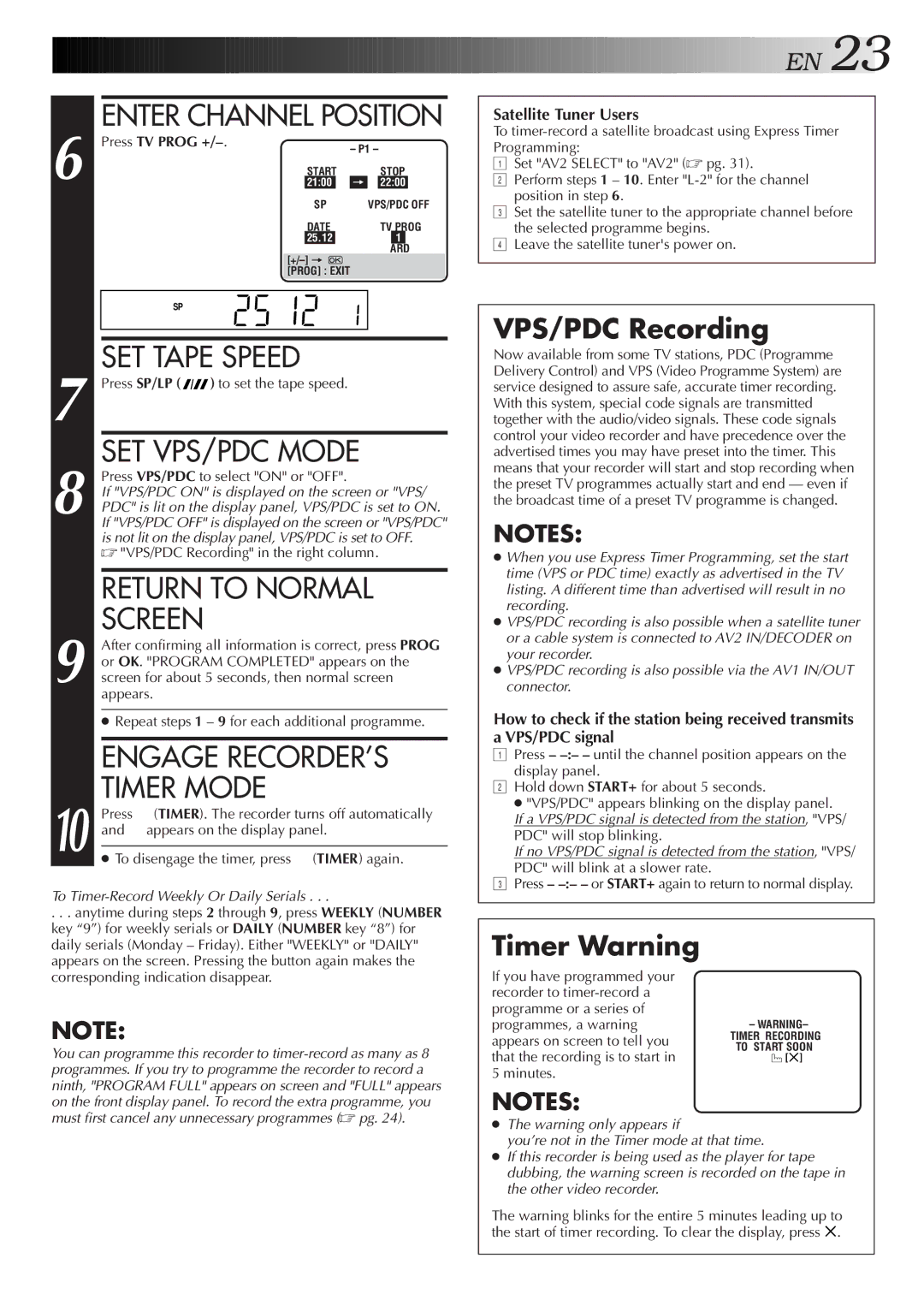 JVC HR-J658EH, HR-J700E specifications SET VPS/PDC Mode, Engage RECORDER’S, Timer Mode, VPS/PDC Recording, Press TV Prog + 