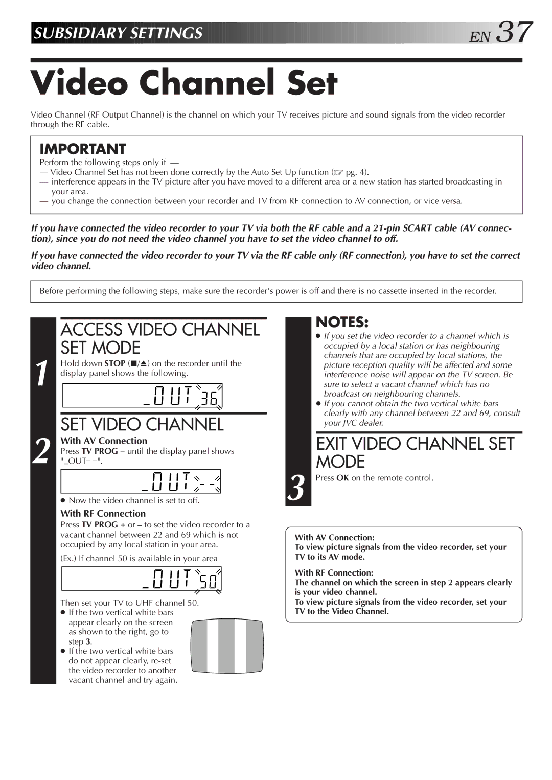 JVC HR-J658E, HR-J700E Video Channel Set, Access Video Channel SET Mode, SET Video Channel, Exit Video Channel SET Mode 