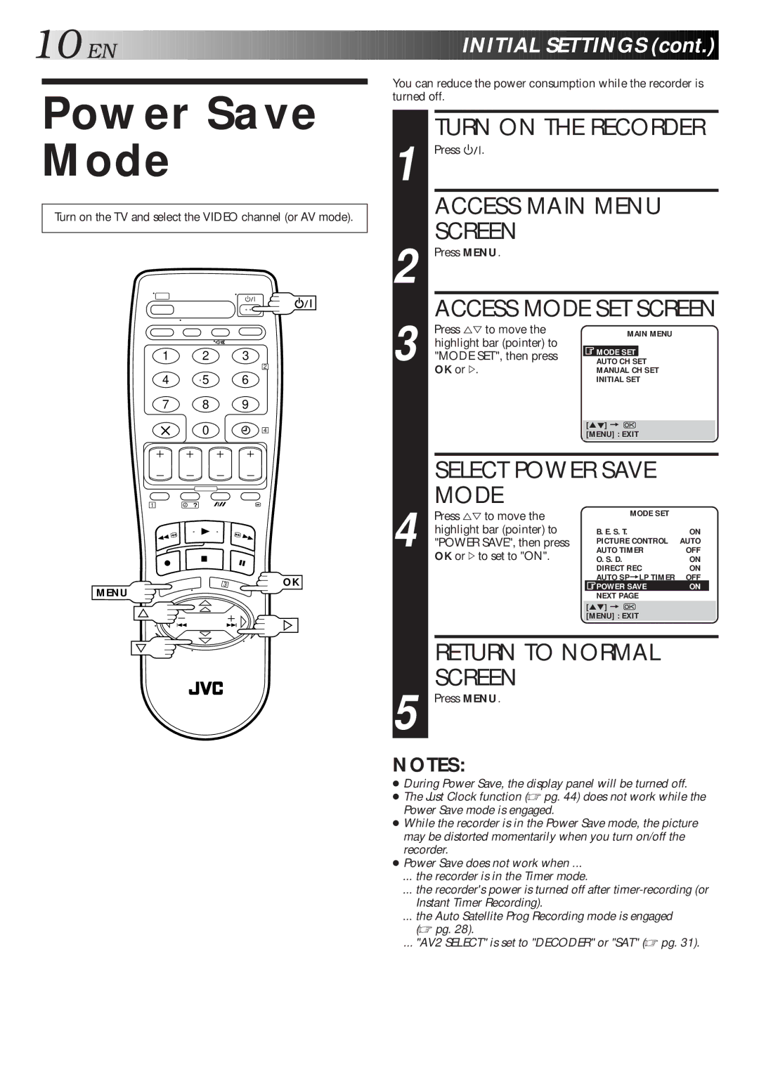 JVC HR-J711EU, HR-J668EU specifications Power Save Mode 