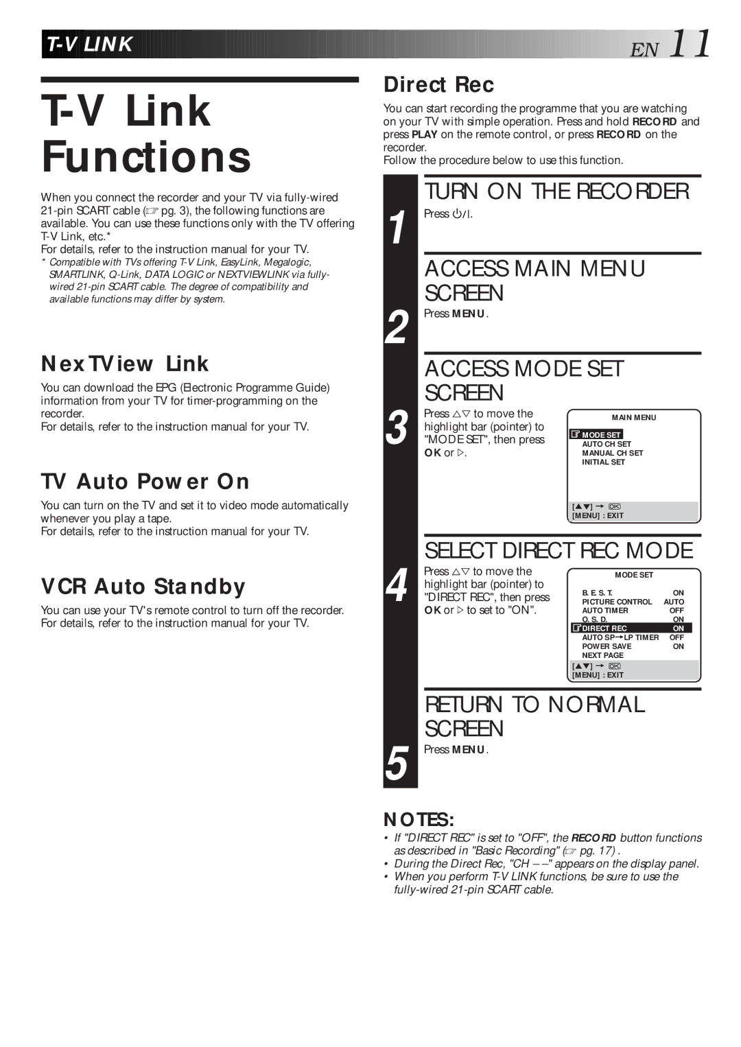 JVC HR-J668EU, HR-J711EU specifications Link Functions, Li Nk, NexTView Link, TV Auto Power On, VCR Auto Standby Direct Rec 