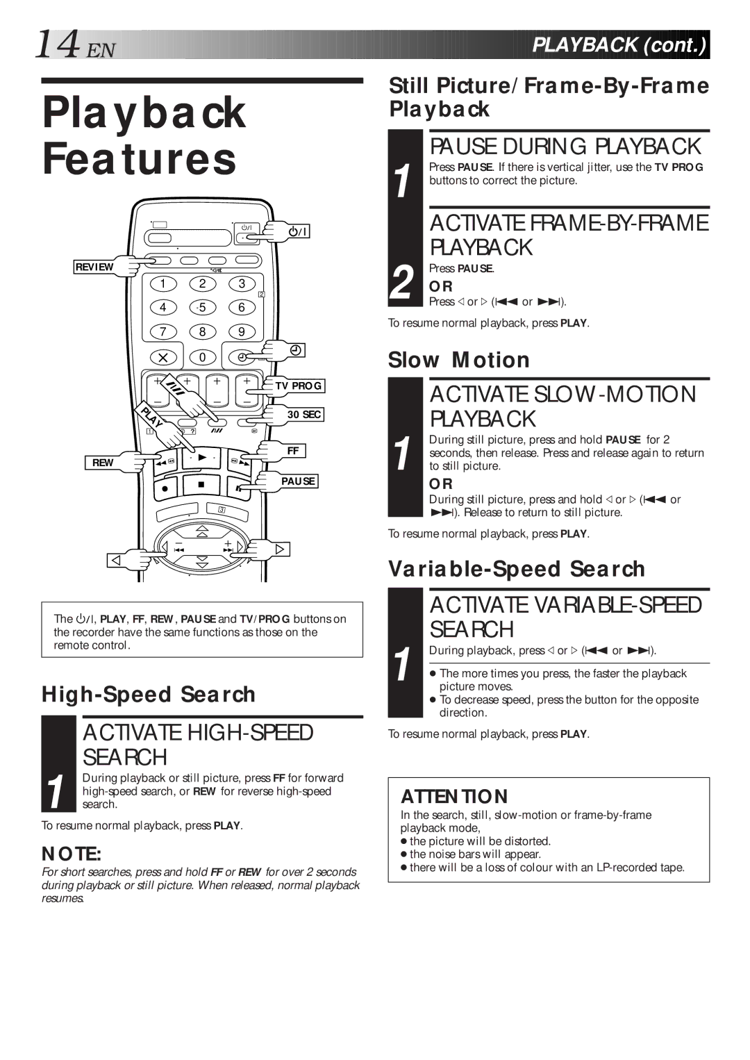 JVC HR-J711EU, HR-J668EU specifications Playback Features, Activate HIGH-SPEED Search 