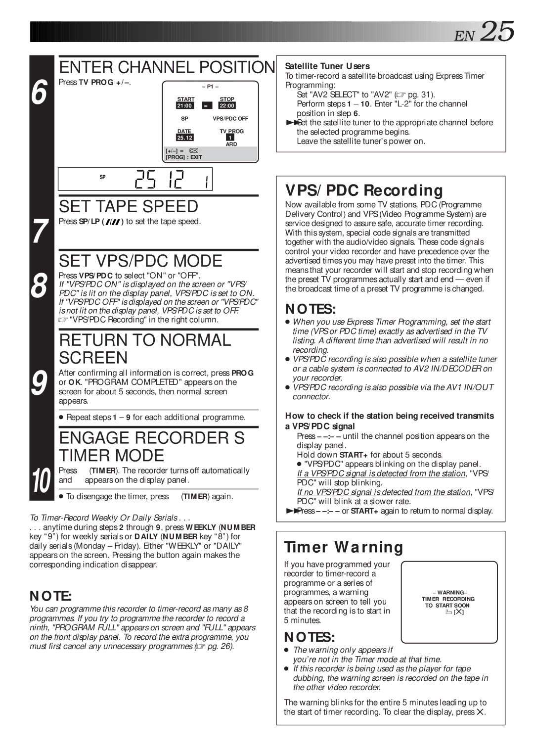 JVC HR-J668EU, HR-J711EU specifications SET VPS/PDC Mode, Engage RECORDER’S, Timer Mode, VPS/PDC Recording, Press TV Prog + 