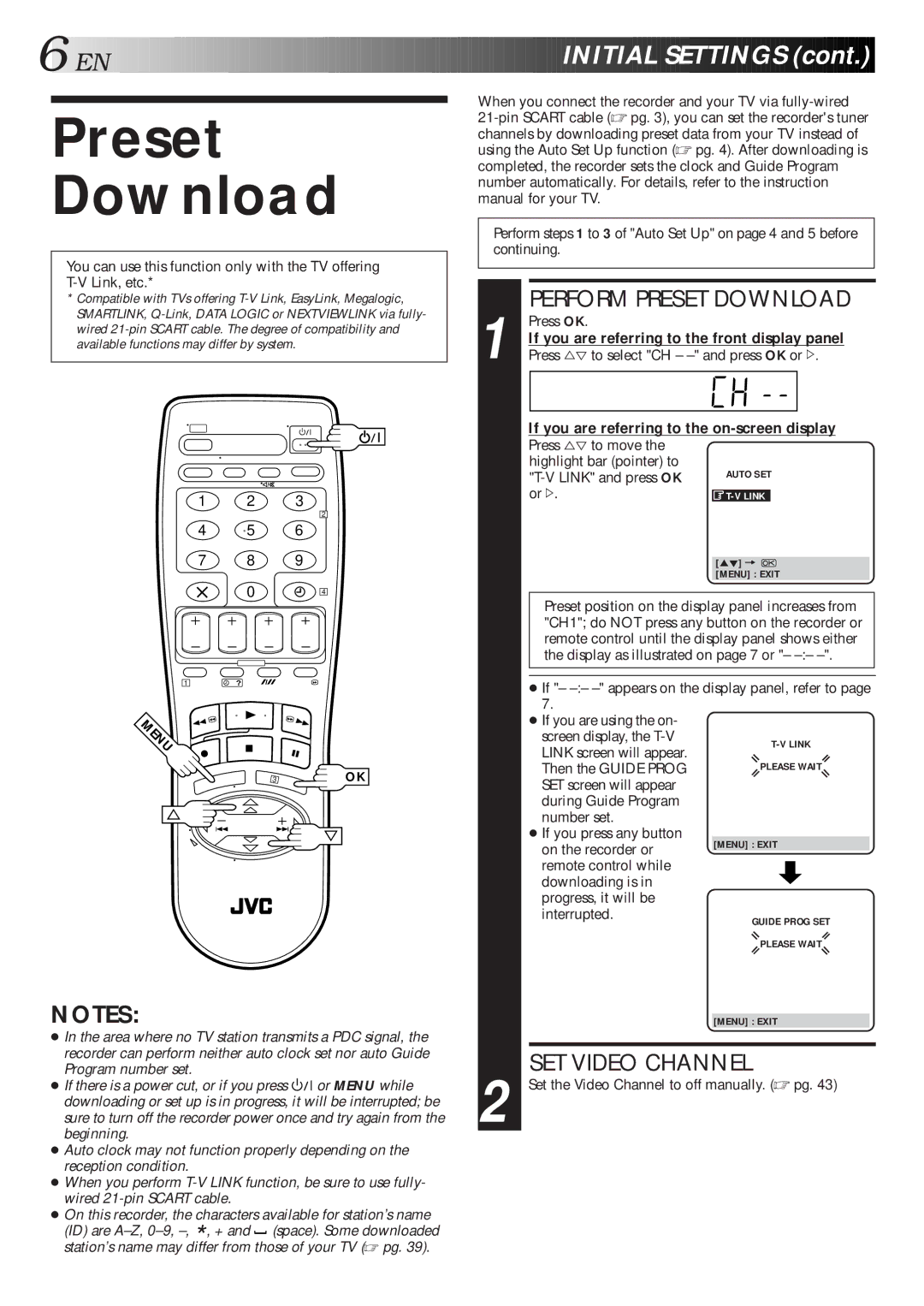 JVC HR-J711EU, HR-J668EU specifications Preset Download, Enu 