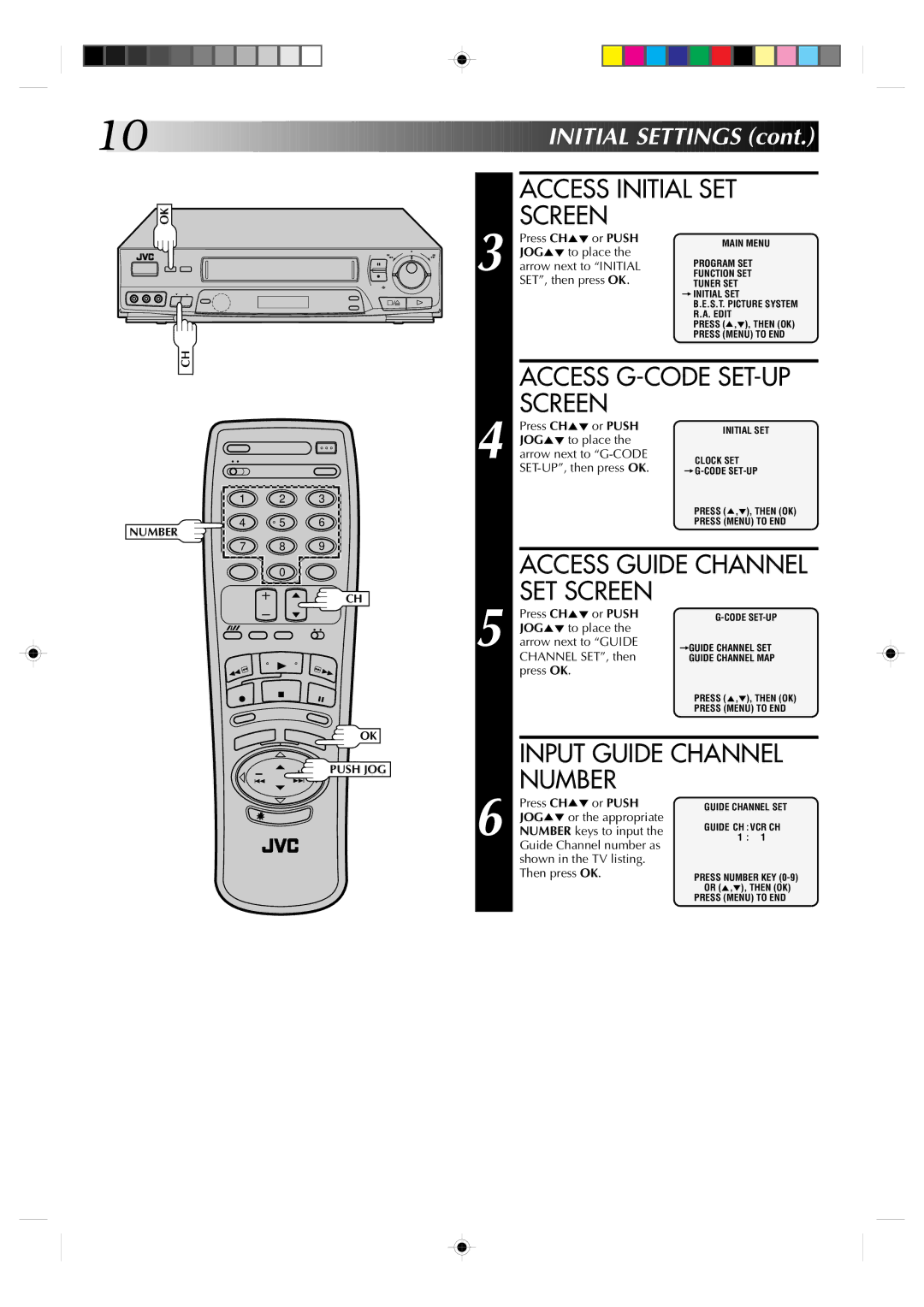 JVC HR-J730KR manual Access G-CODE SET-UP Screen, Access Guide Channel SET Screen, Input Guide Channel Number 