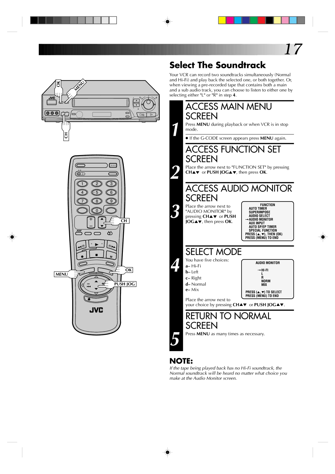 JVC HR-J730KR manual Access Function SET, Access Audio Monitor, Select The Soundtrack, Mix 