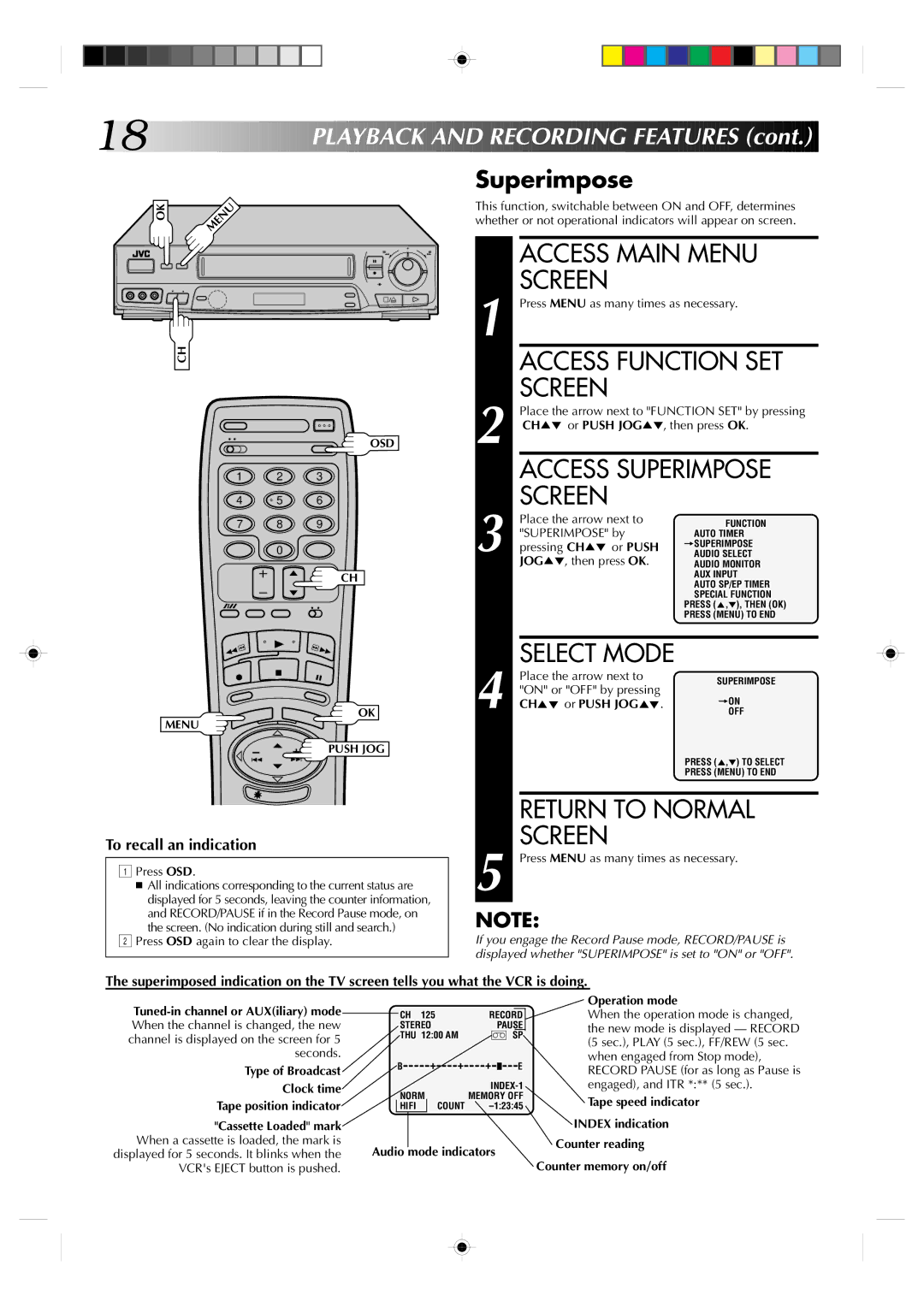 JVC HR-J730KR manual Superimpose 