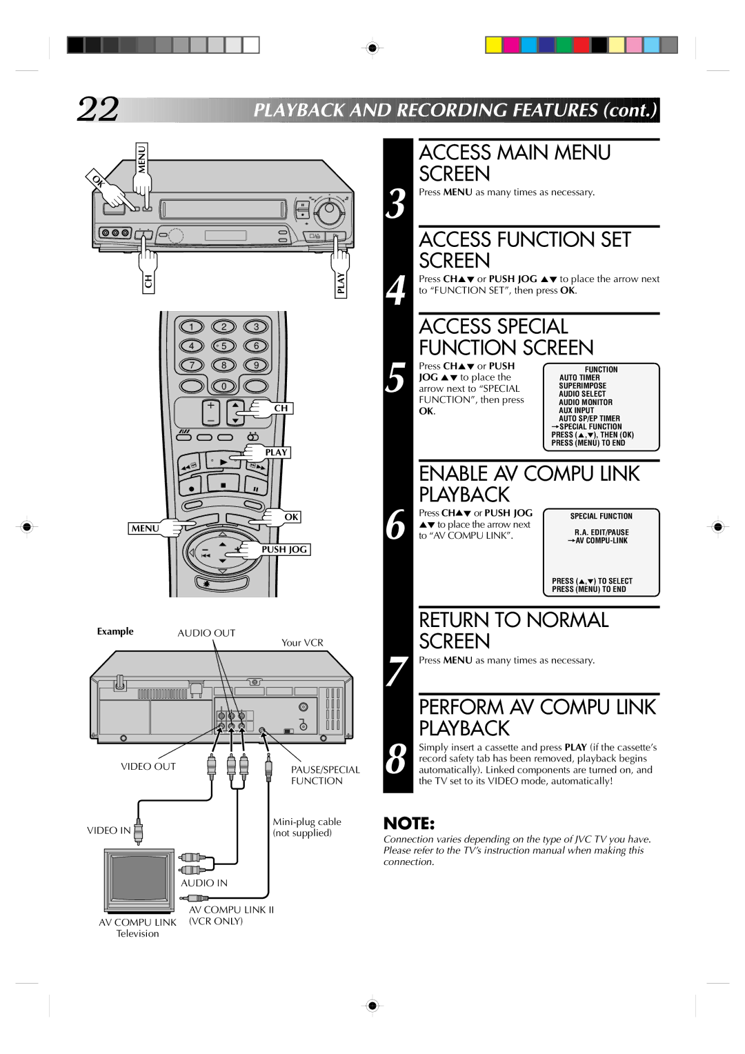 JVC HR-J730KR manual Access Special, Function Screen, Enable AV Compu Link, Playback 