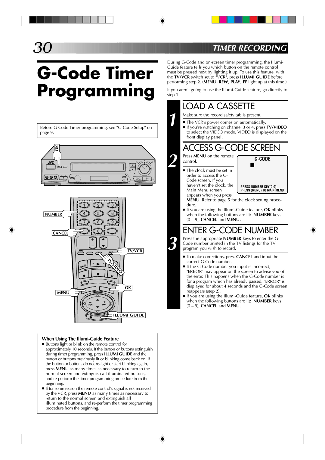 JVC HR-J730KR manual Code Timer Programming, Access G-CODE Screen, Enter G-CODE Number 