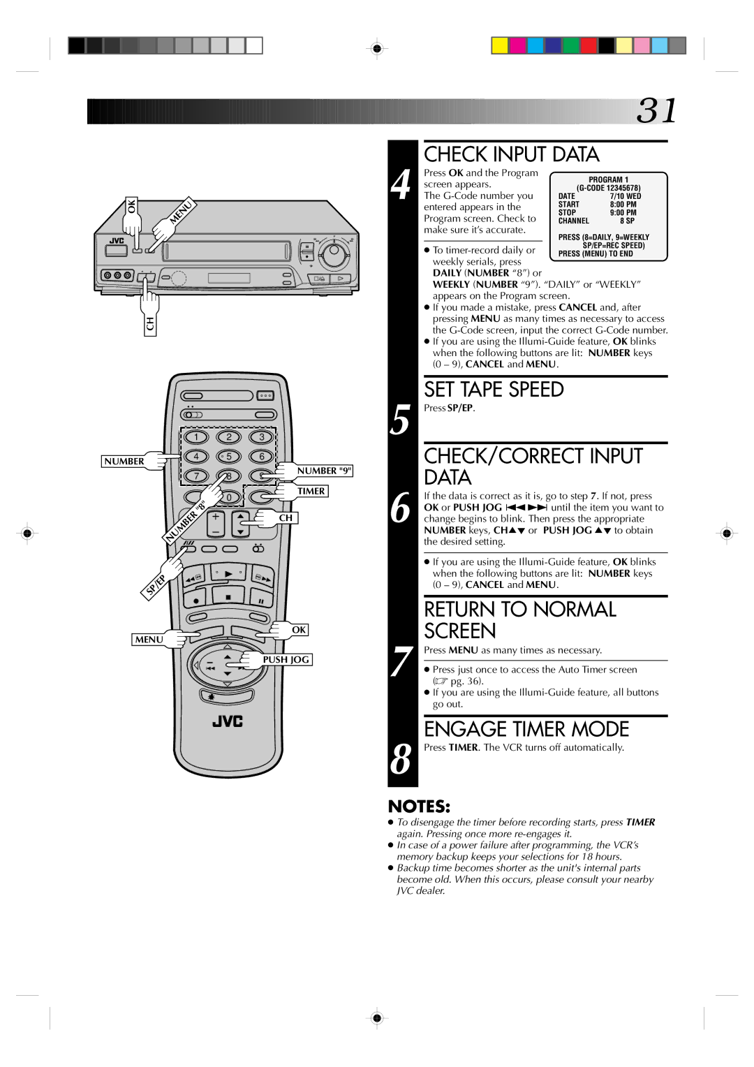 JVC HR-J730KR manual Data, Engage Timer Mode 