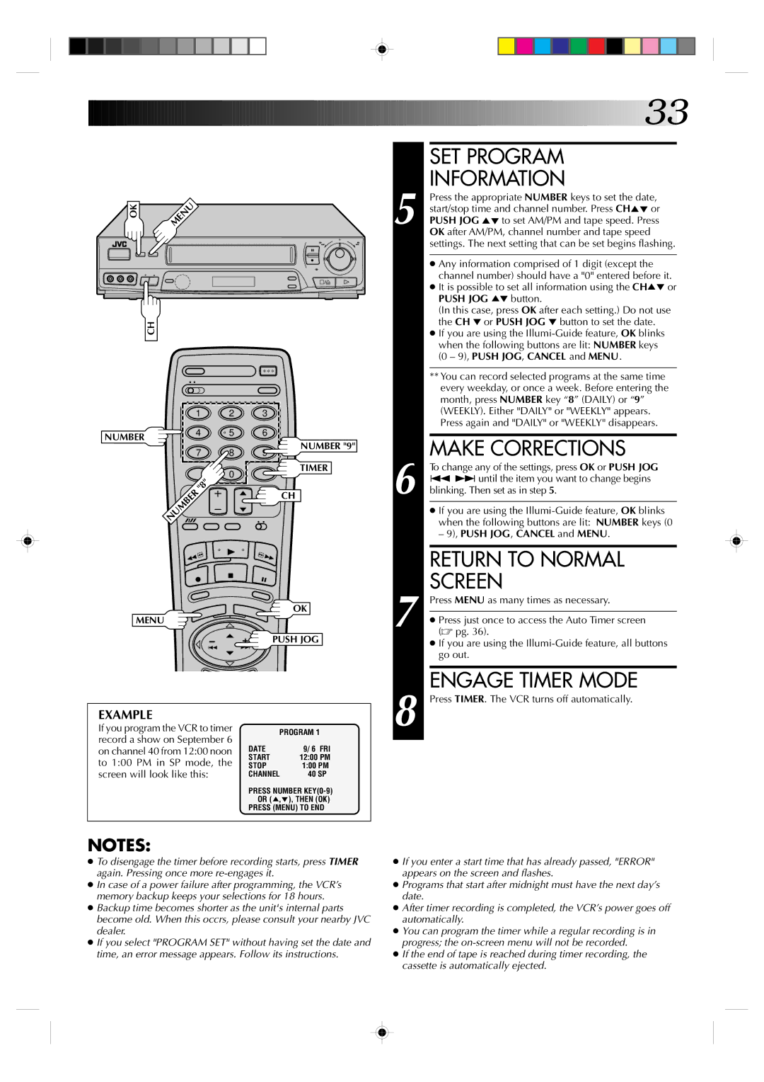 JVC HR-J730KR manual SET Program Information, Example 