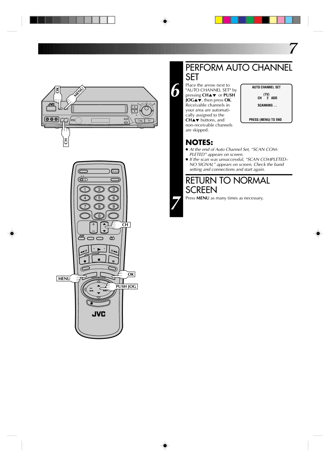 JVC HR-J730KR manual Perform Auto Channel SET, Return to Normal Screen 