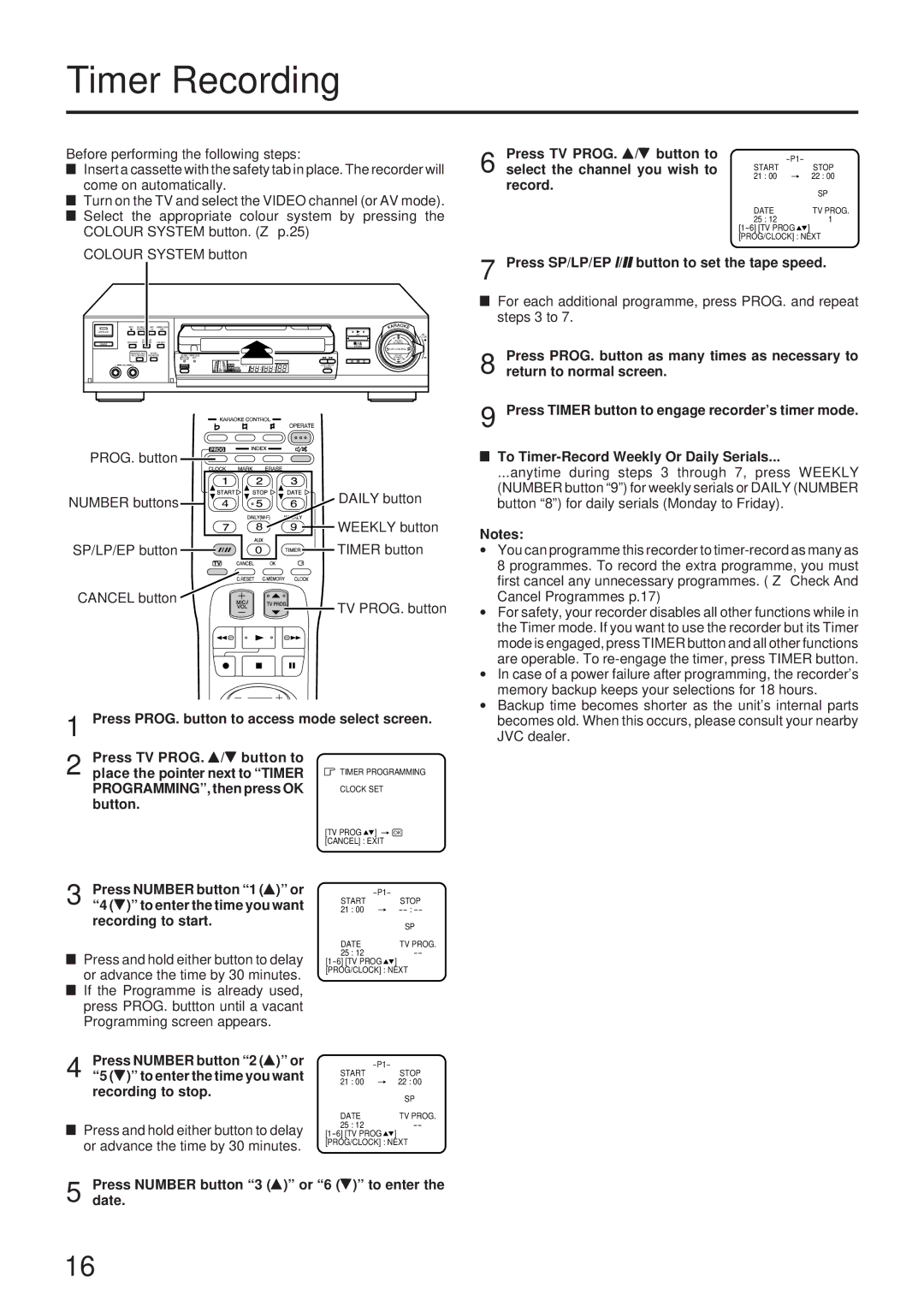 JVC HR-J73MS manual Timer Recording 