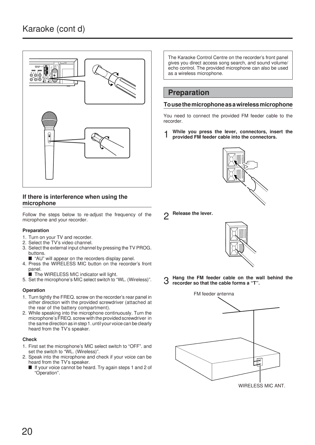 JVC HR-J73MS manual Preparation, Operation, Check, Wireless MIC ANT 