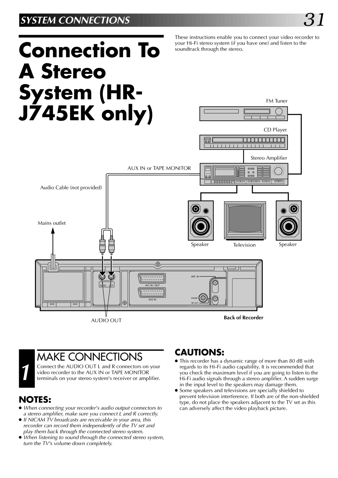 JVC HR-J249EK, HR-J745EK instruction manual Connection To Stereo System HR- J745EK only 