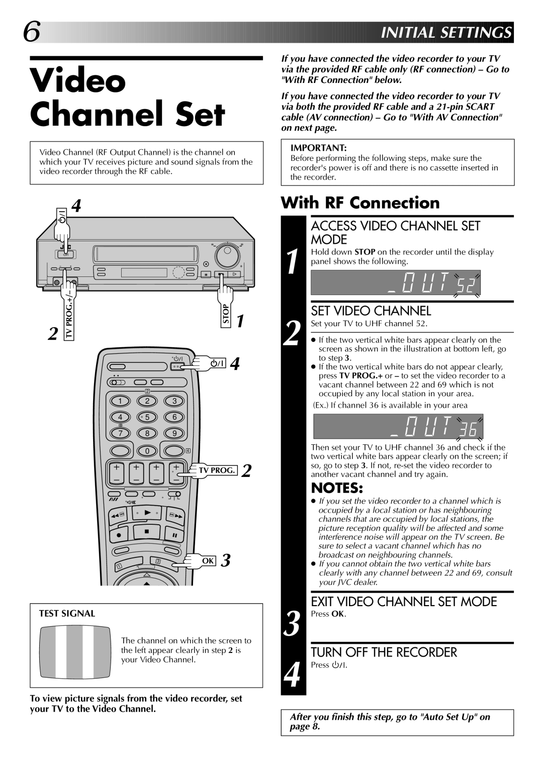 JVC HR-J745EK, HR-J249EK instruction manual Video Channel Set, With RF Connection 